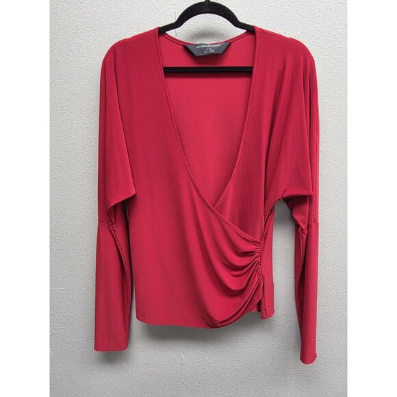 Norma Kamali Top Womens XL Red Draped Long Sleeve Deep V Ruched Blouse Modern - Picture 1 of 10